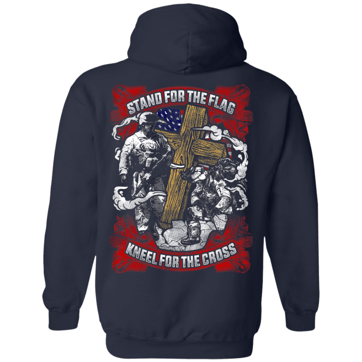 Military T-Shirt "Stand For the Flag Kneel For The Cross" Men Back-TShirt-General-Veterans Nation