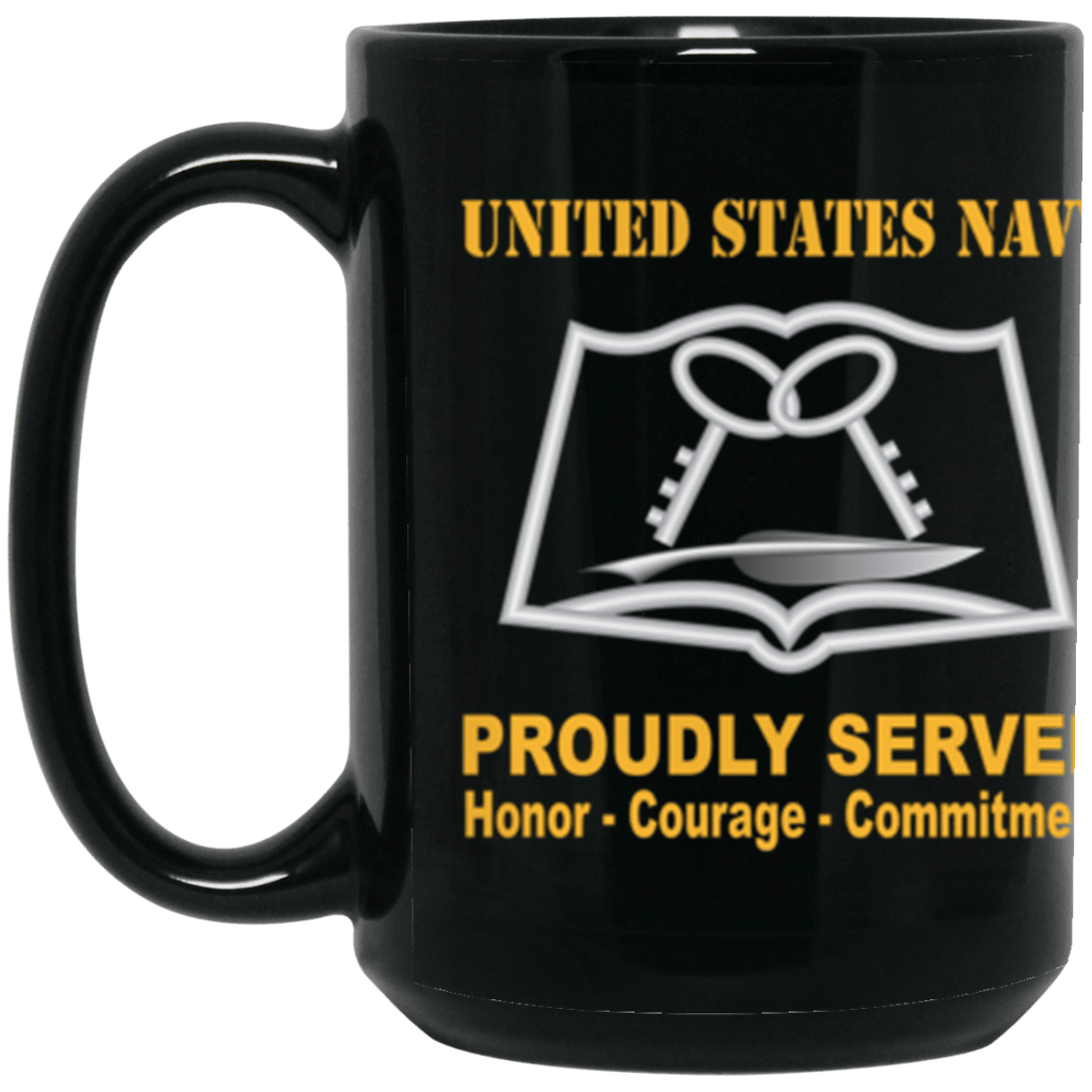 US Navy Navy Culinary Specialist Navy CS Proudly Served Core Values 15 oz. Black Mug-Drinkware-Veterans Nation