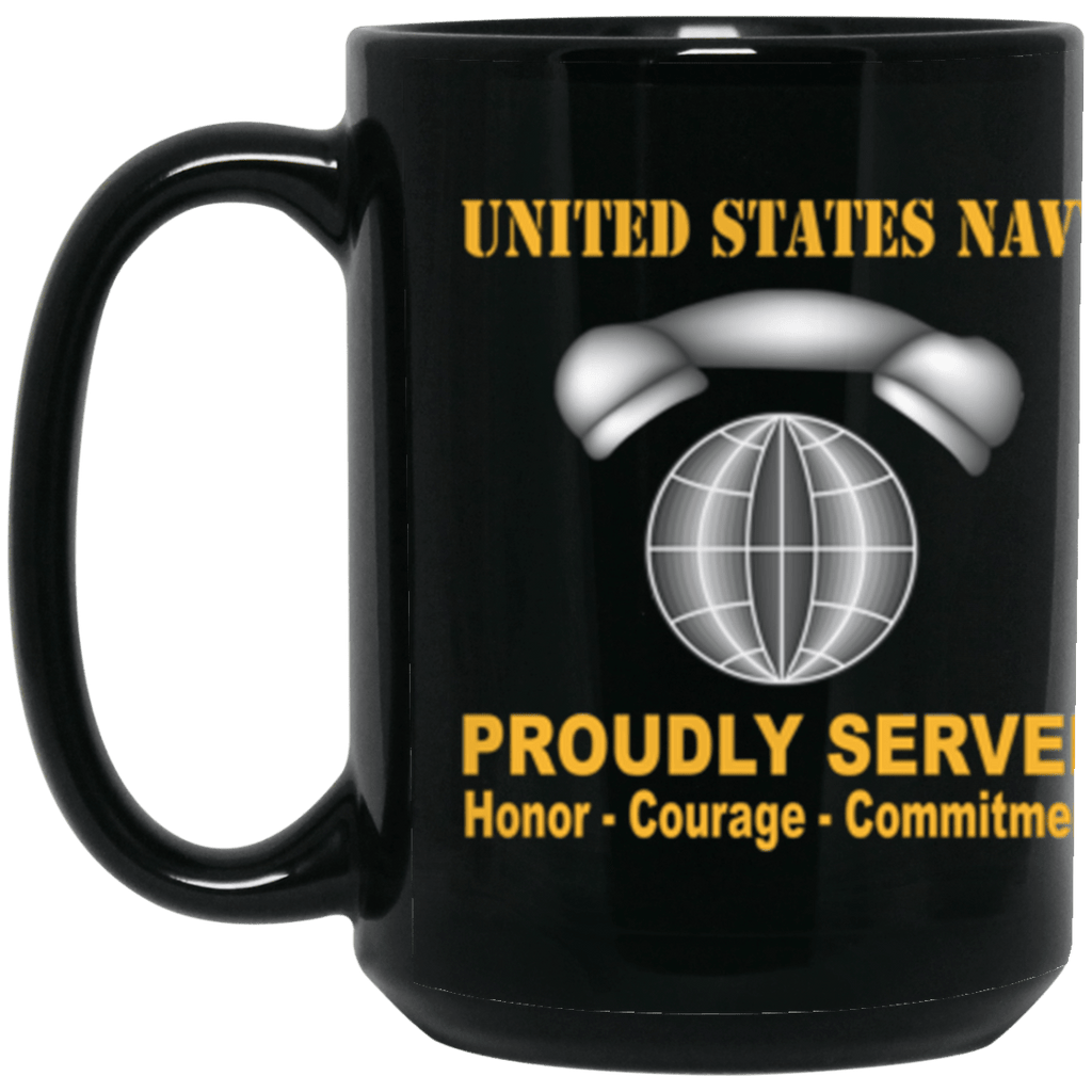 US Navy Navy Interior Communications Electrician Navy IC Proudly Served Core Values 15 oz. Black Mug-Drinkware-Veterans Nation