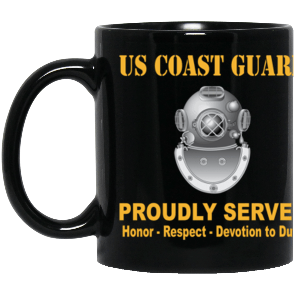 USCG Diver ND Logo Proudly Served Core Values 11 oz. Black Mug-Drinkware-Veterans Nation