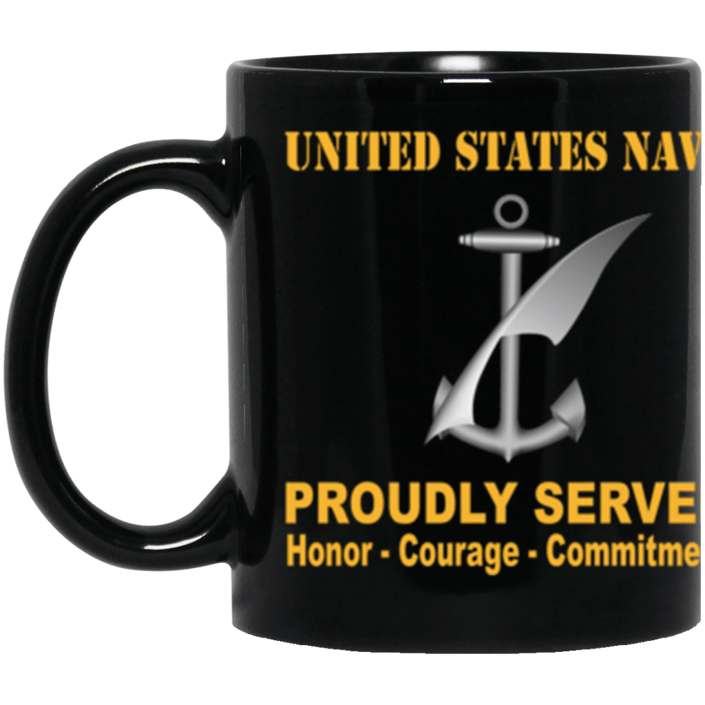 US Navy Navy Counselor Navy NC Proudly Served Core Values 11 oz. Black Mug-Drinkware-Veterans Nation