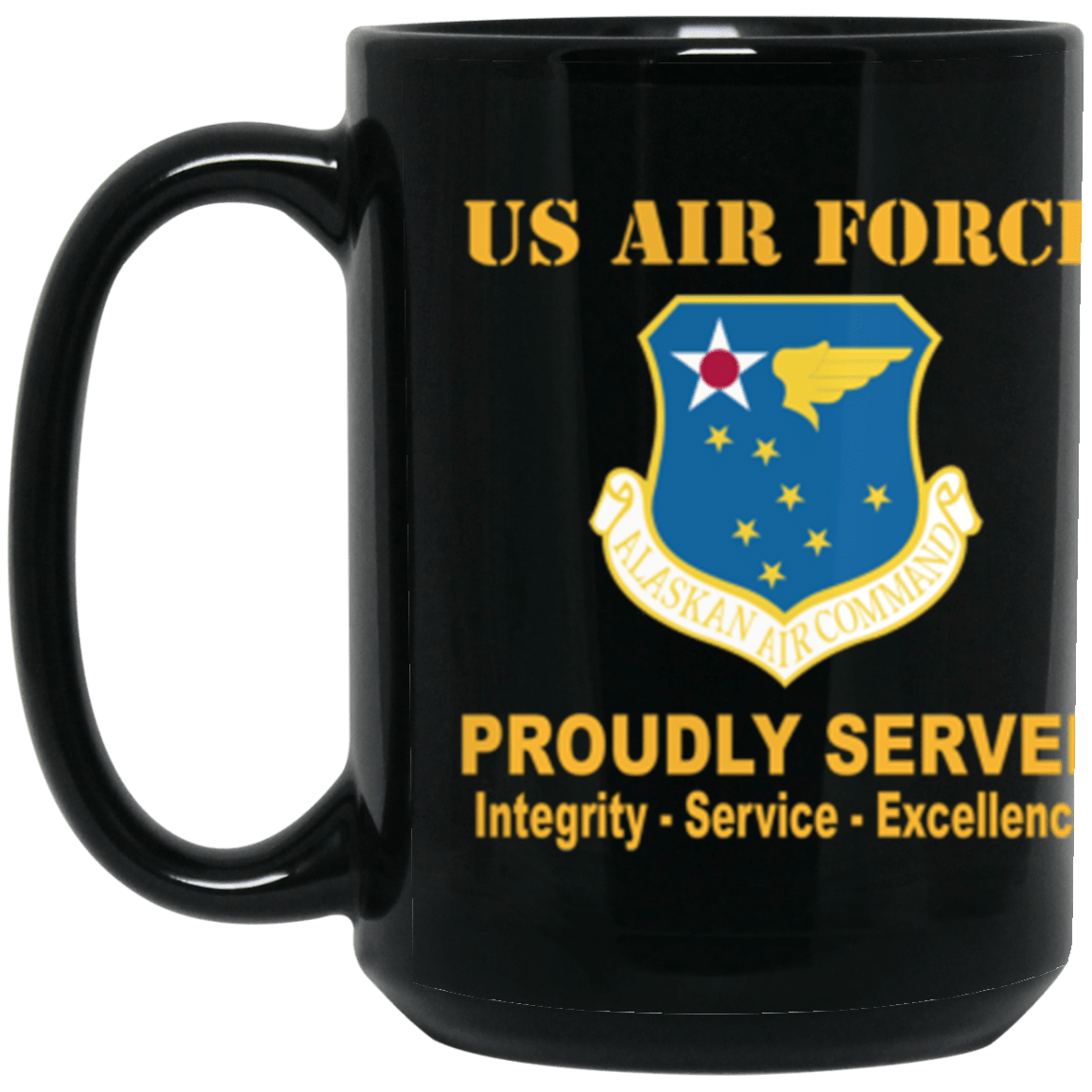 US Air Force Alaskan Air Command Proudly Served Core Values 15 oz. Black Mug-Drinkware-Veterans Nation