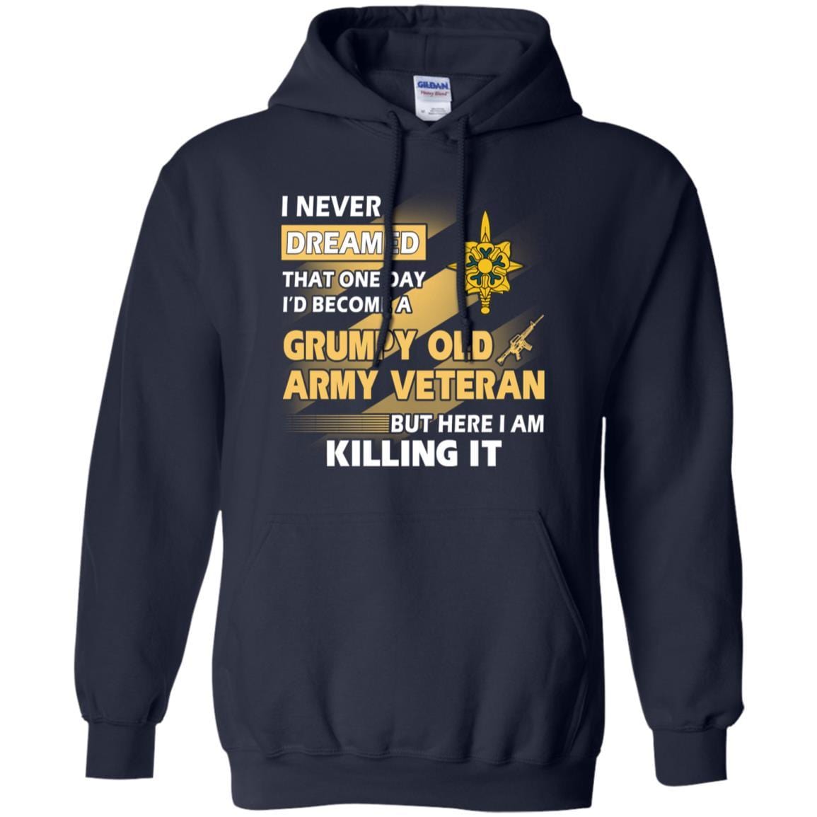 US Army T-Shirt "Military Intelligence Branch Grumpy Old Veteran" On Front-TShirt-Army-Veterans Nation