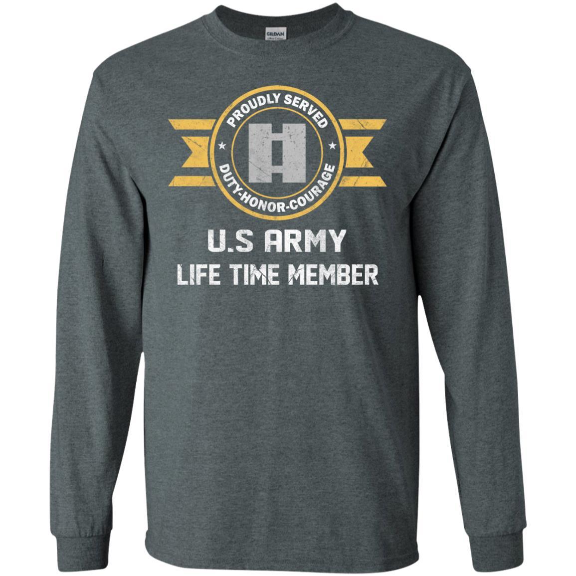 Life Time Member - US Army O-3 Captain O3 CPT Commissioned Officer Ranks Men T Shirt On Front-TShirt-Army-Veterans Nation