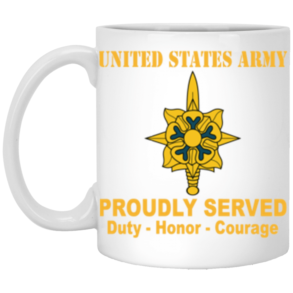 US Army Military Intelligence Branch Proudly Served Core Values 11 oz. White Mug-Drinkware-Veterans Nation