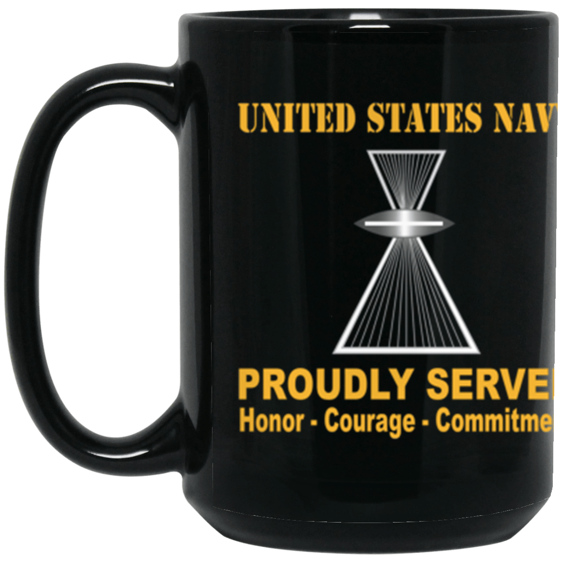 US Navy Photographer's Mate Navy PH Proudly Served Core Values 15 oz. Black Mug-Drinkware-Veterans Nation