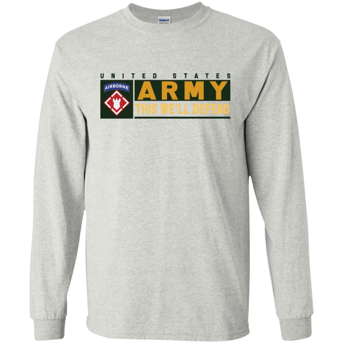 US Army 20TH ENGINEER BRIGADE WITH AIRBORNE TAB- This We'll Defend T-Shirt On Front For Men-TShirt-Army-Veterans Nation