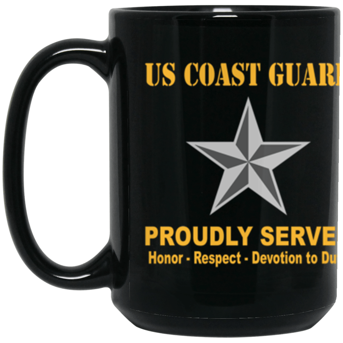 USCG O-7 Rear Admiral Lower Half O7 DRML Flag Officer Ranks Proudly Served Core Values 15 oz. Black Mug-Drinkware-Veterans Nation