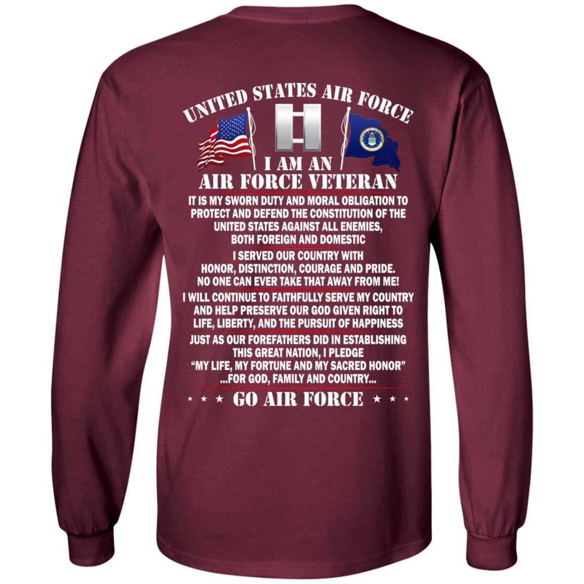 US Air Force O-3 Captain Capt O3 Commissioned Officer Ranks - Go Air Force T-Shirt On Back-TShirt-USAF-Veterans Nation