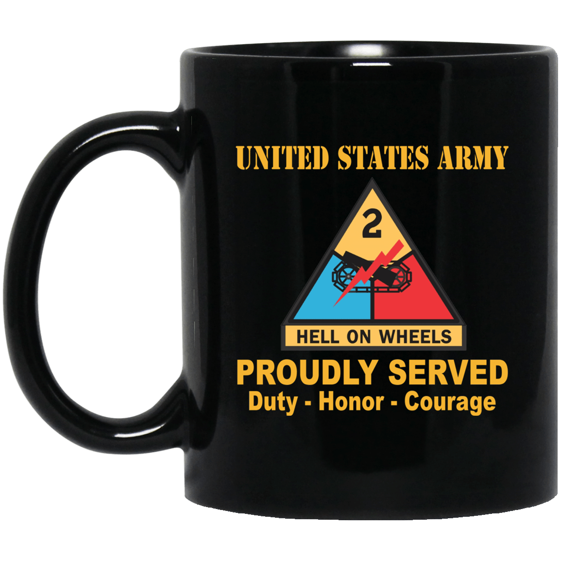 U.S. Army 2nd Armored Division 11 oz - 15 oz Black Mug-Mug-Army-CSIB-Veterans Nation