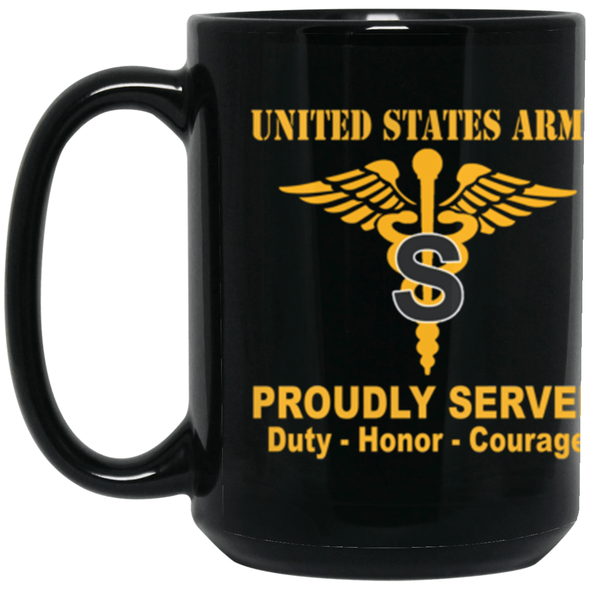 US Army Medical Specialist Corps Proudly Served Core Values 15 oz. Black Mug-Drinkware-Veterans Nation