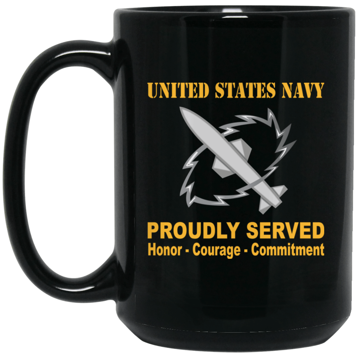 Navy Missile Technician Navy MT Proudly Served Black Mug 11 oz - 15 oz-Mug-Navy-Rate-Veterans Nation