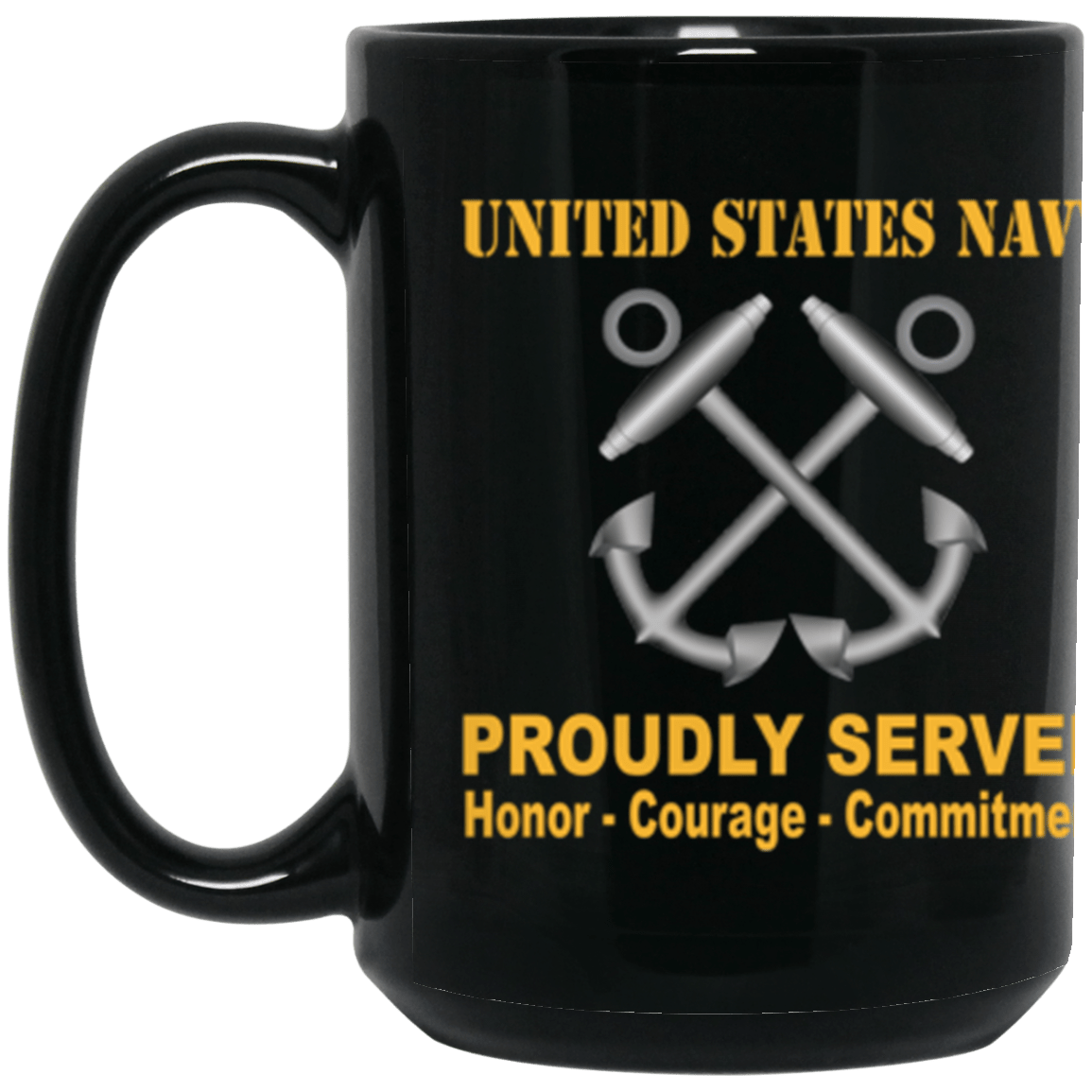 US Navy Boatswain's Mate Navy BM Proudly Served Core Values 15 oz. Black Mug-Drinkware-Veterans Nation