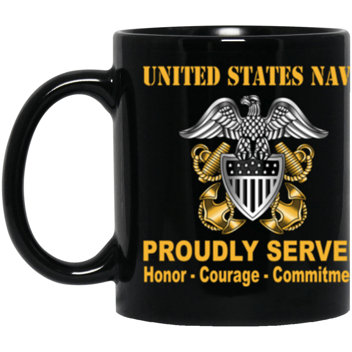 US Navy Officer Cap Device Core Values 11oz 11 oz. Black Mug-Mug-Navy-Collar-Veterans Nation