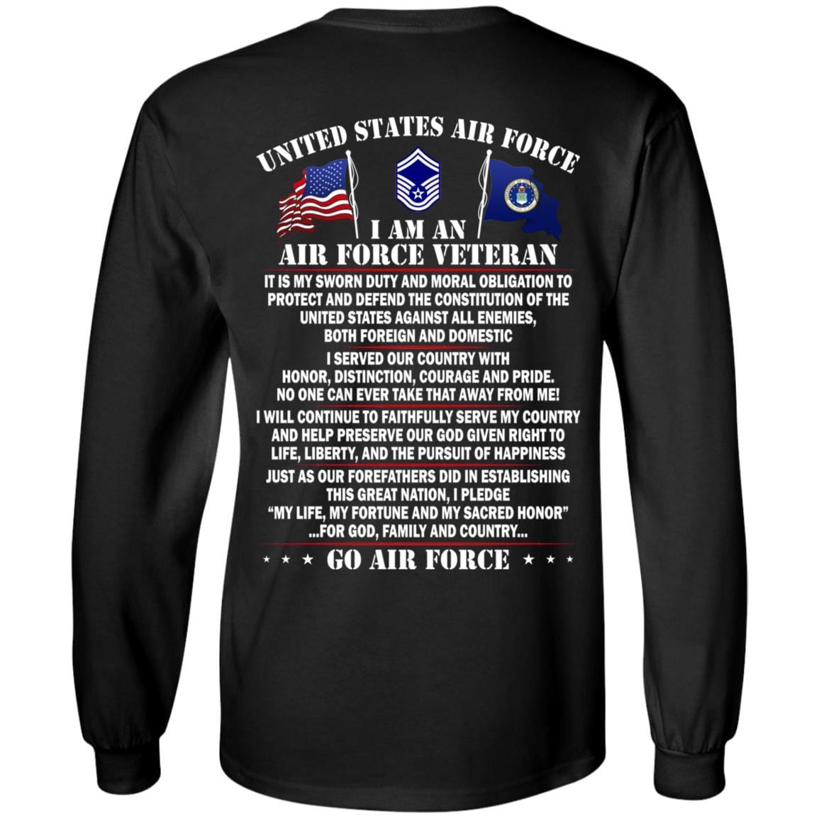 US Air Force E-8 Senior Master Sergeant SMSgt E8 Noncommissioned Officer AF Rank - Go Air Force T-Shirt On Back-TShirt-USAF-Veterans Nation
