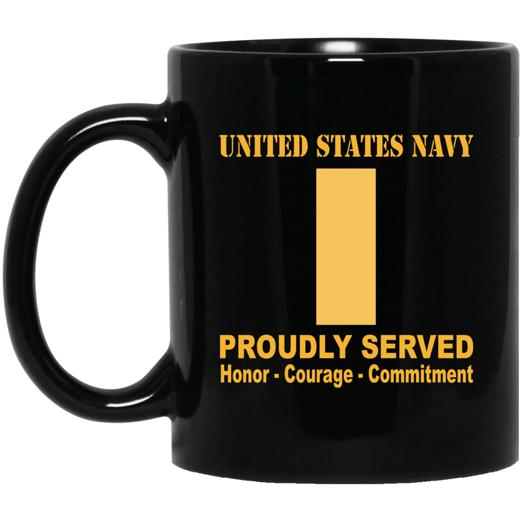 US Navy O-1 Ensign O1 ENS Junior Officer Ranks Proudly Served Black Mug 11 oz - 15 oz-Mug-Navy-Officer-Veterans Nation