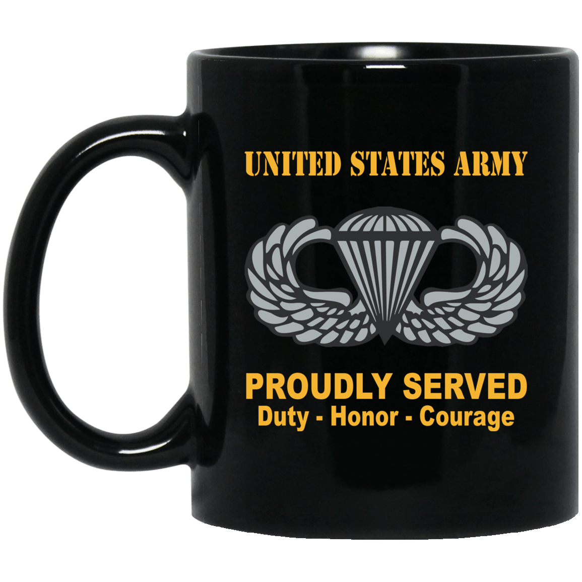 US Army Combat Badge Insignia Proudly Served Duty - Honor - Courage Black Coffee Mug 11oz-15oz-Mug-Army-Veterans Nation