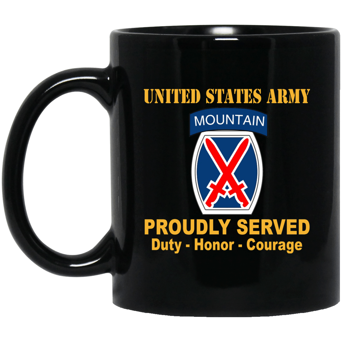 U.S. Army 10th Mountain Infantry Division 11 oz - 15 oz Black Mug-Mug-Army-CSIB-Veterans Nation