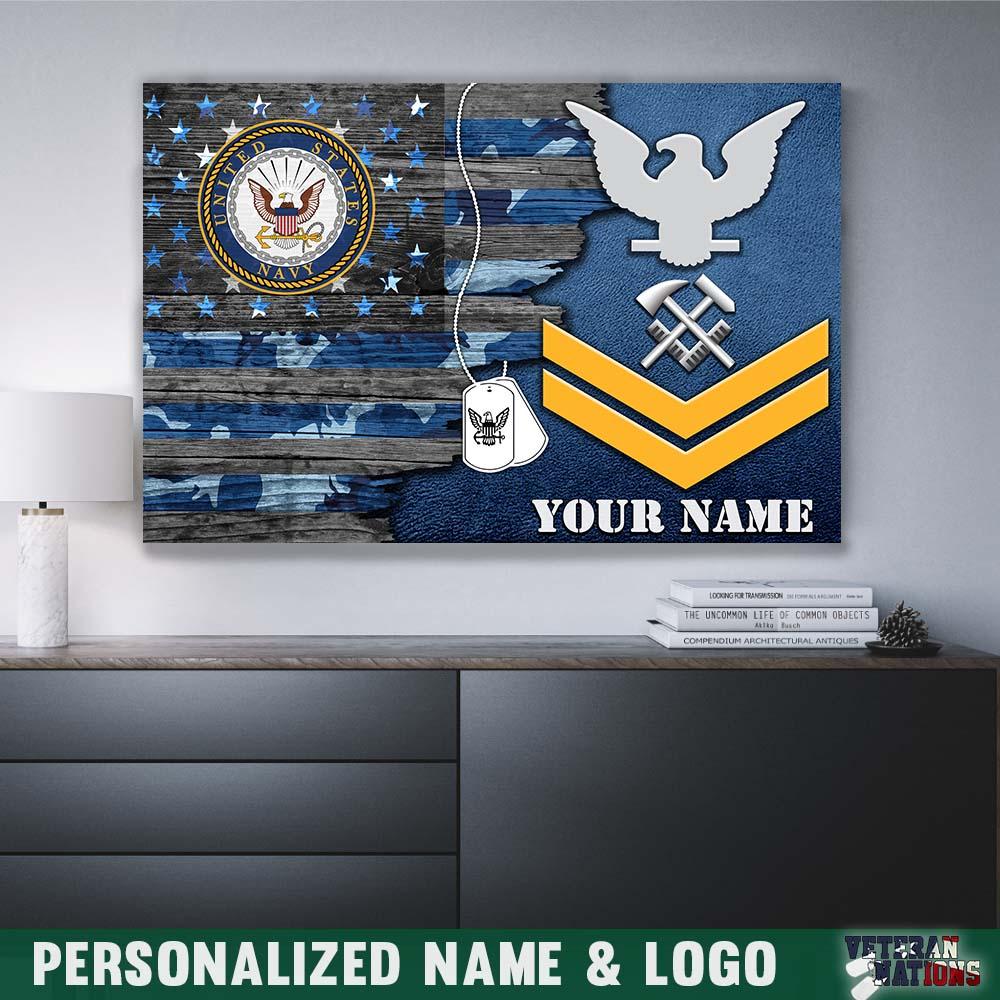 Personalized Canvas - U.S. Navy E-5 Gold Stripe Rating Badge - Personalized Name & Logo-Canvas-Personalized-Navy-Rating-Veterans Nation