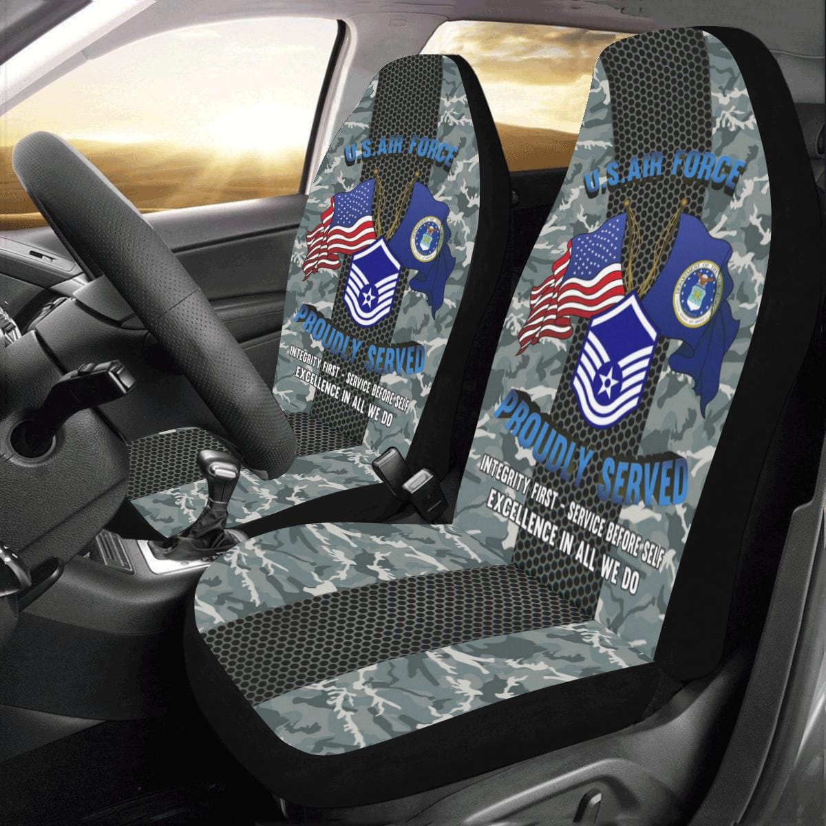 US Air Force E-7 Master Sergeant MSgt E7 Noncommissioned Officer Car Seat Covers (Set of 2)-SeatCovers-USAF-Ranks-Veterans Nation