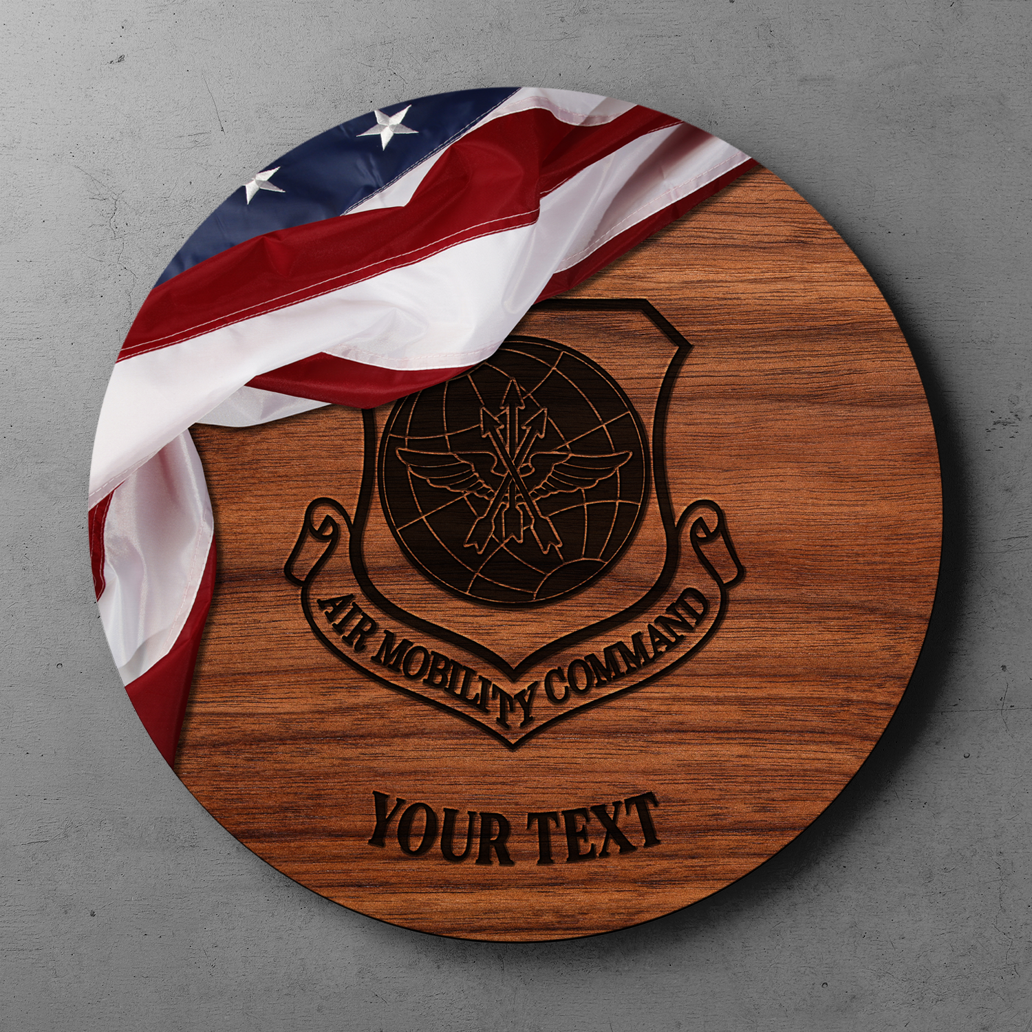 Custom Round Wood Sign, USA Flag With Military Ranks/Insignia, Personalized Text-Round Sign-Veterans Nation