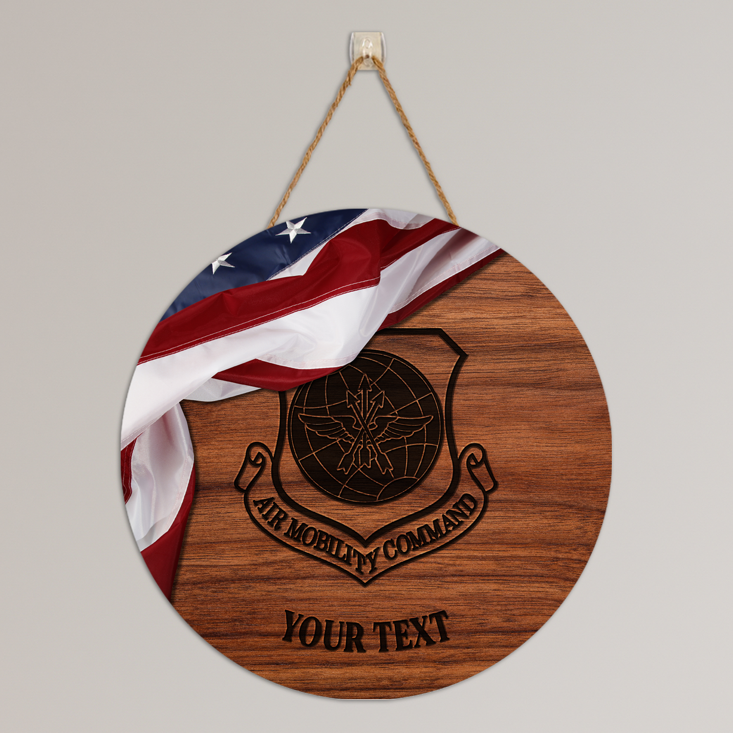 Custom Round Wood Sign, USA Flag With Military Ranks/Insignia, Personalized Text-Round Sign-Veterans Nation