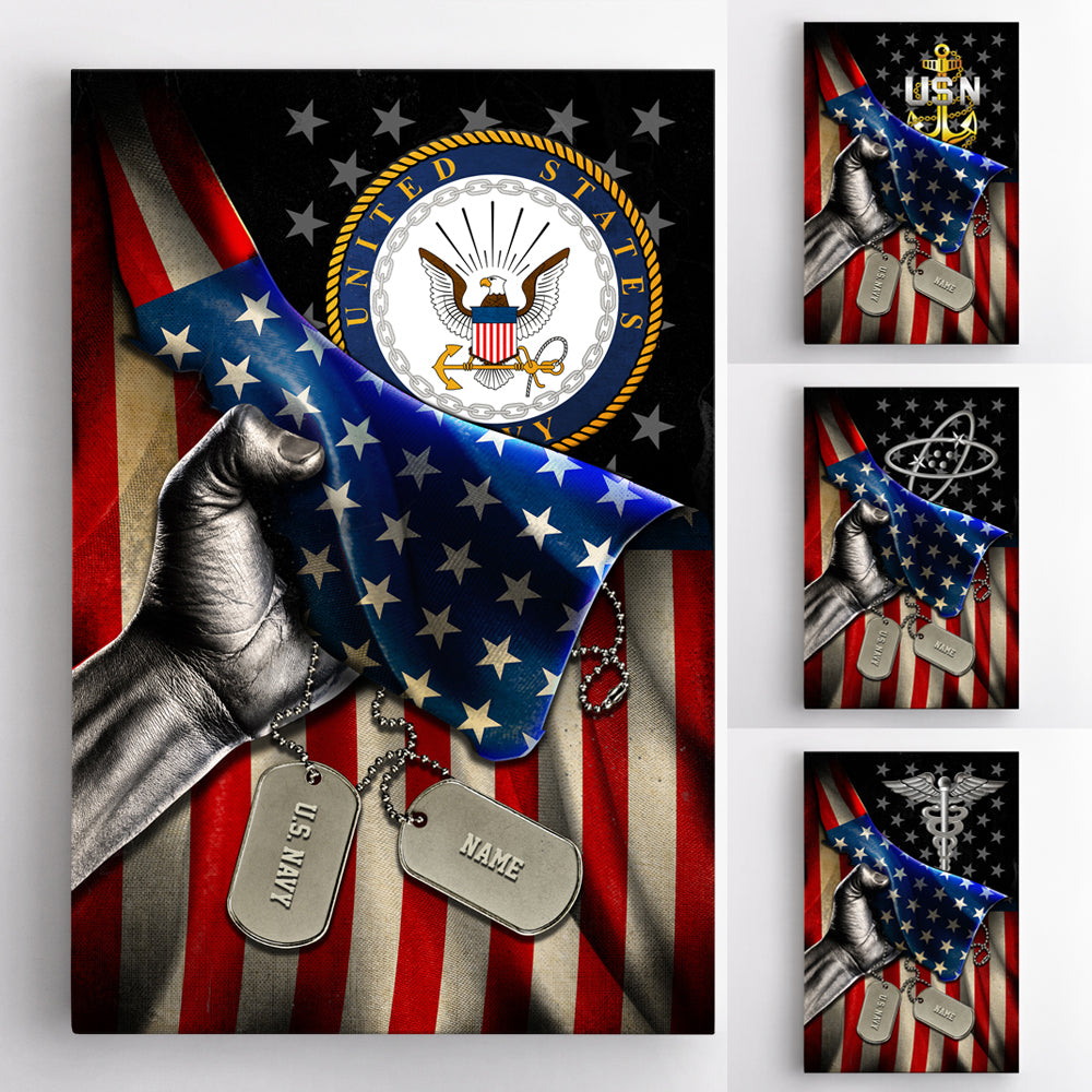 Personalized Canvas 1.5in Frame - USA Flag With Military Ranks/Insignia - Personalized Name & Ranks D07-Canvas-Personalized-AllBranch-Veterans Nation