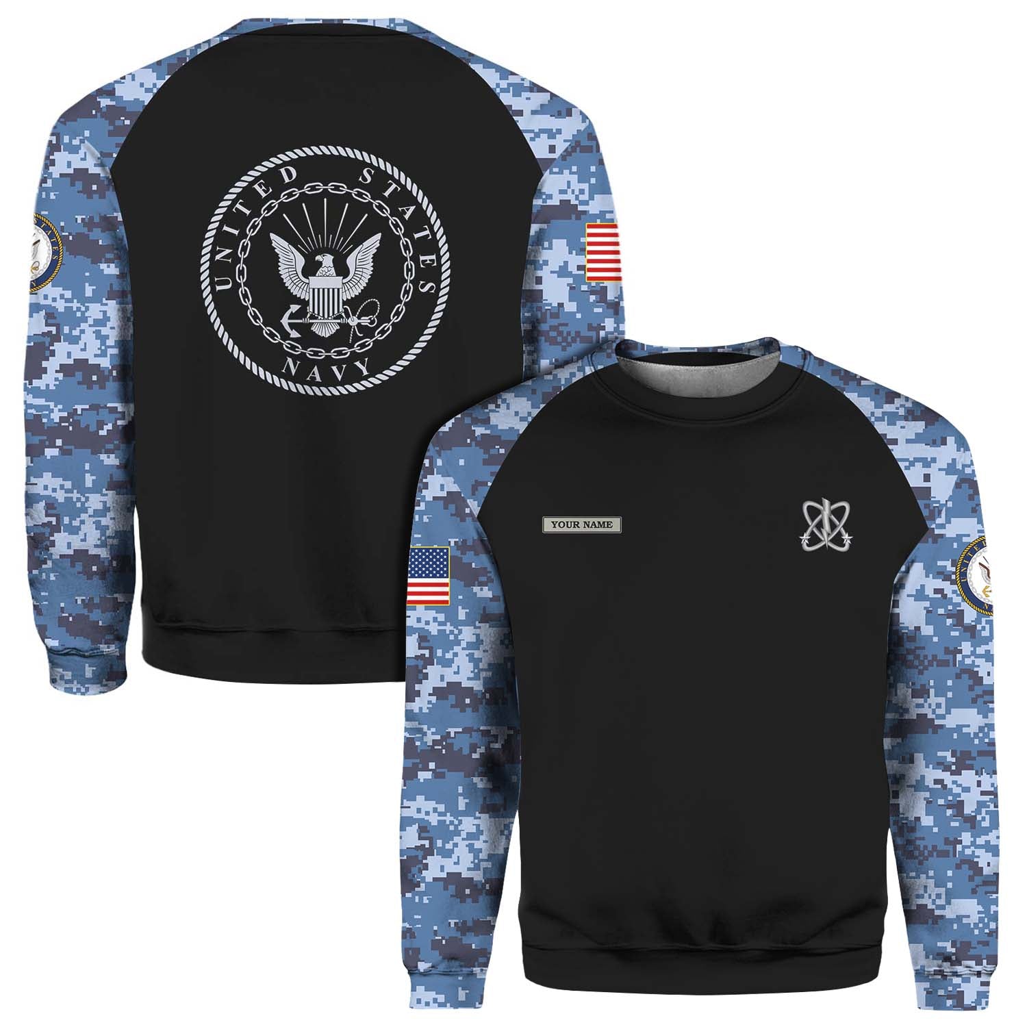 Custom 3D All Over Prints Crewneck Sweatshirt, Personalized Name And Ranks, Military Camo-AOV-Custom-Veterans Nation