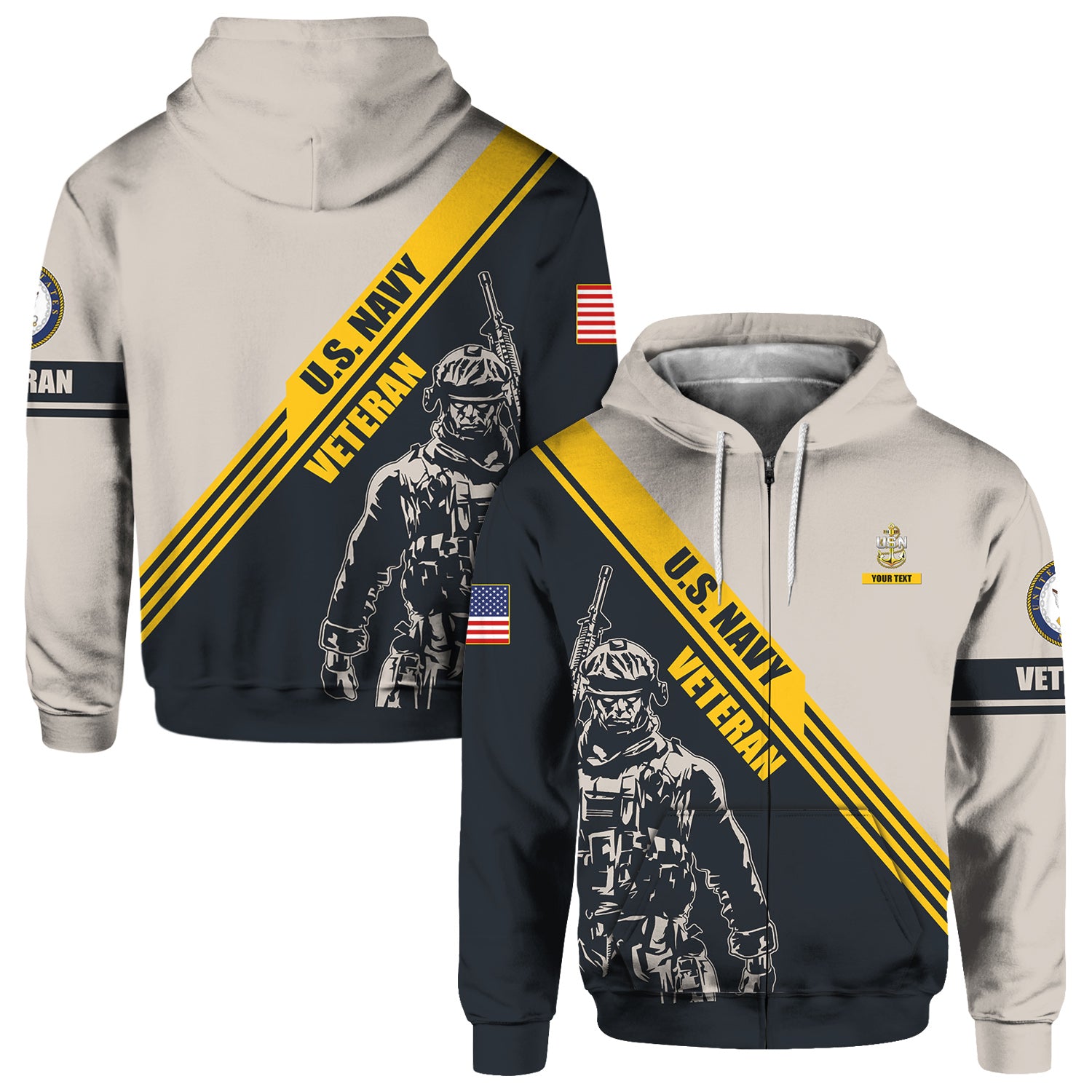 Custom 3D All Over Prints Hoodie, Personalized Name And Military Insignia, US Veteran-AOV-Custom-Veterans Nation