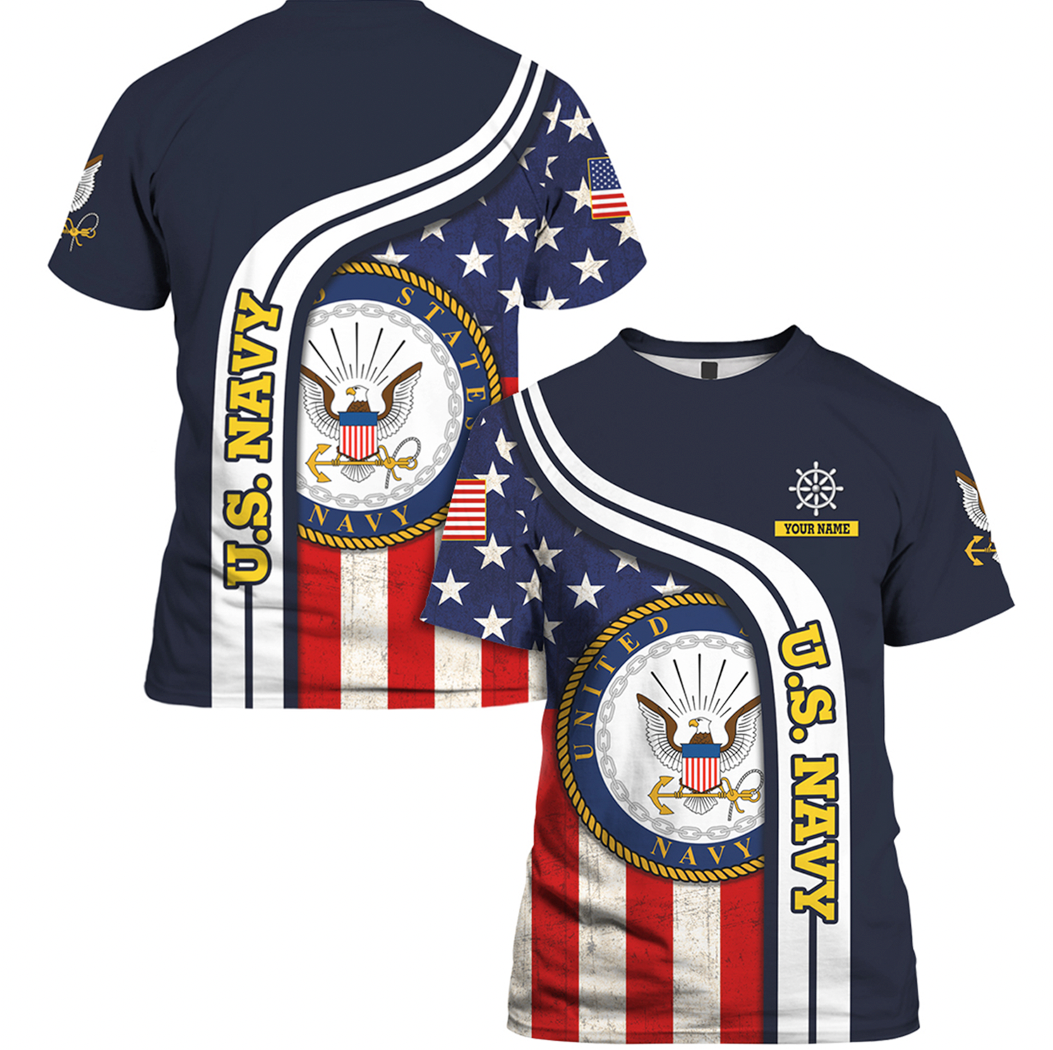 Navy Military Patriotic US Flag Graphic T-Shirt – 100% Cotton, Crew Neck, Short Sleeve (Men's S-5X)
