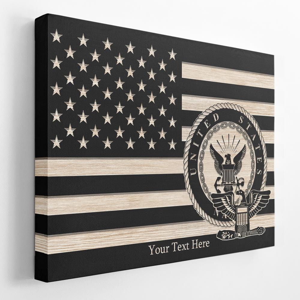 Personalized Canvas 1.5in Frame - Black/White American Flag With Military Ranks/Insignia - Personalized Text & Ranks/Insignia-Canvas-Personalized-AllBranch-Veterans Nation