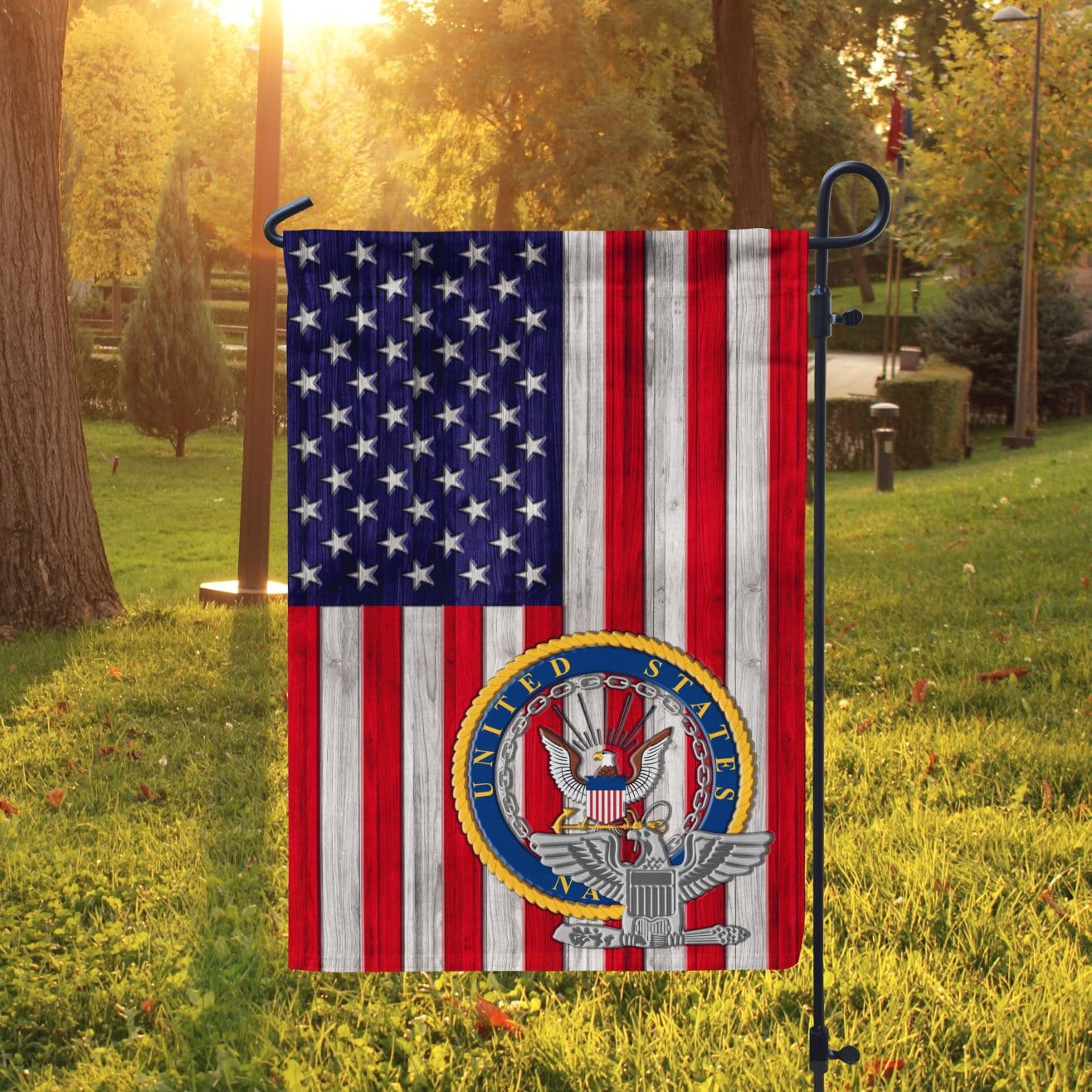 US Military Insignia With America Flag D03 Garden Flag/Yard Flag 12 Inch x 18 Inch Twin-Side Printing-GDFlag-AllBranch-Veterans Nation