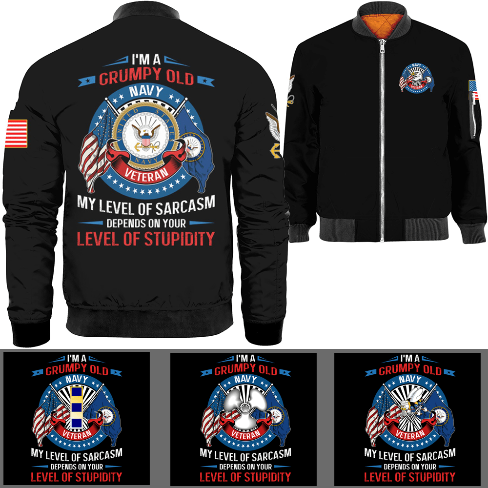 I'm A Grumpy Old Veteran Military Logo/Insignia Bomber Jacket-Bomber-AllBranch-Veterans Nation