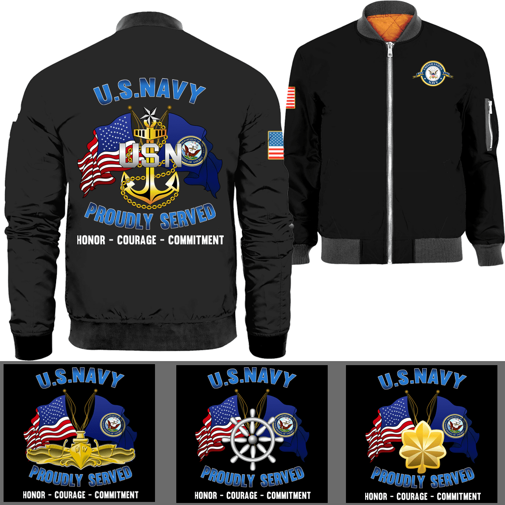 US Military Logo/Ranks Proudly Served Core Values Bomber Jacket-Bomber-AllBranch-Veterans Nation