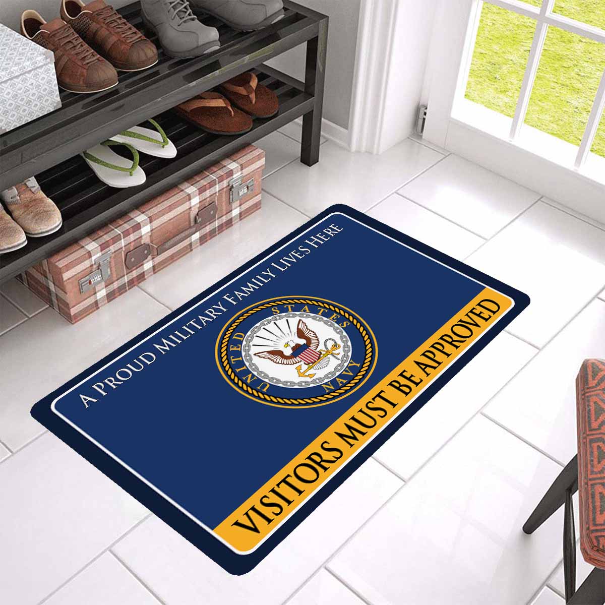 Proud Military Family Navy Doormat - Visitors must be approved