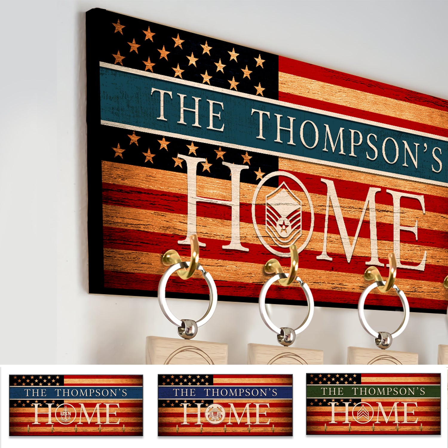 Personalized Key Hook - Personalized Name & Ranks, USA Flag-Veterans Nation