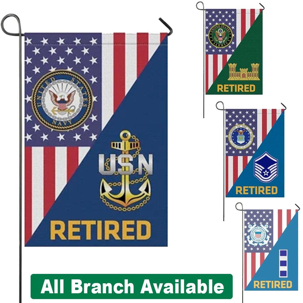 US Military Insignia Retired With America Flag Garden Flag/Yard Flag 12 Inch x 18 Inch Twin-Side Printing-GDFlag-AllBranch-Veterans Nation
