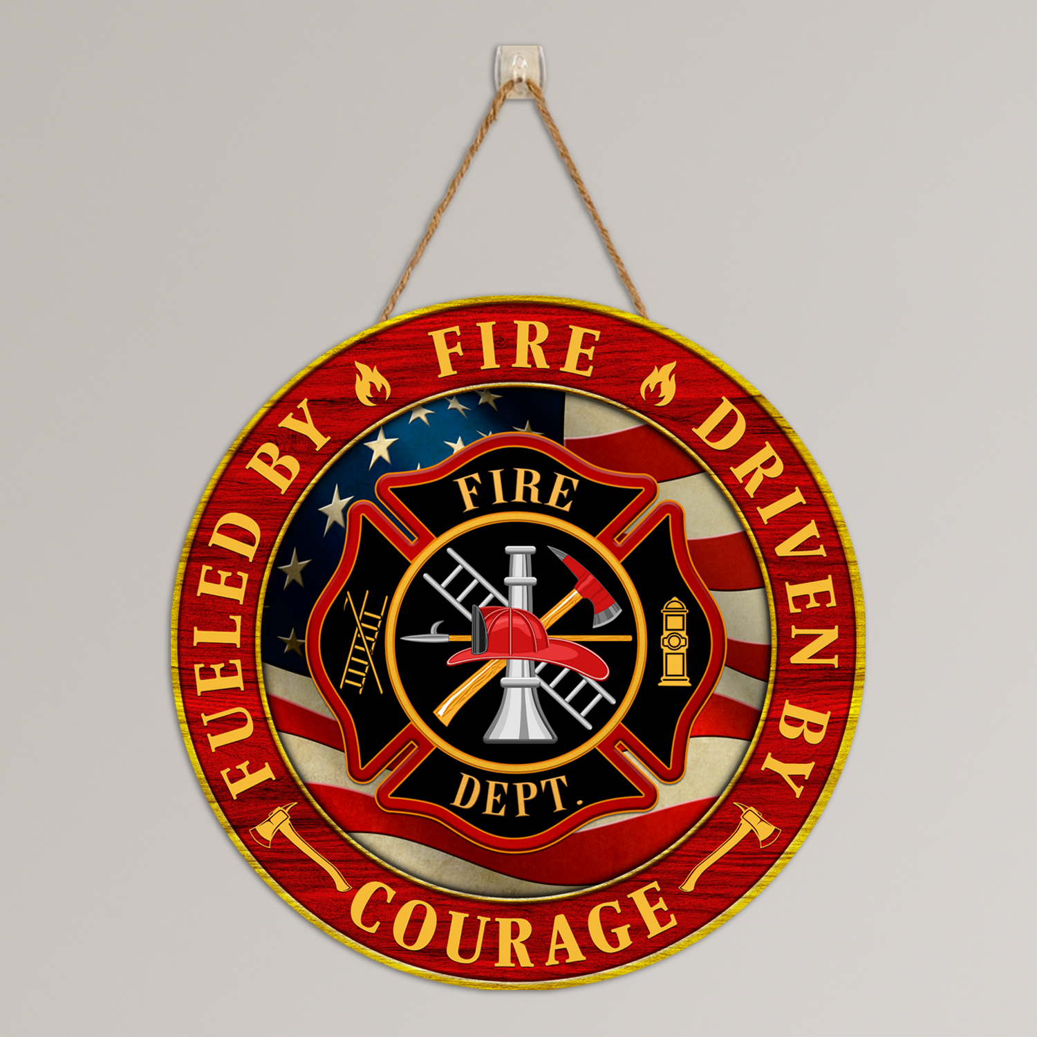 Firefighter Round Wood Sign-Round Wooden Sign (VN)-Veterans Nation