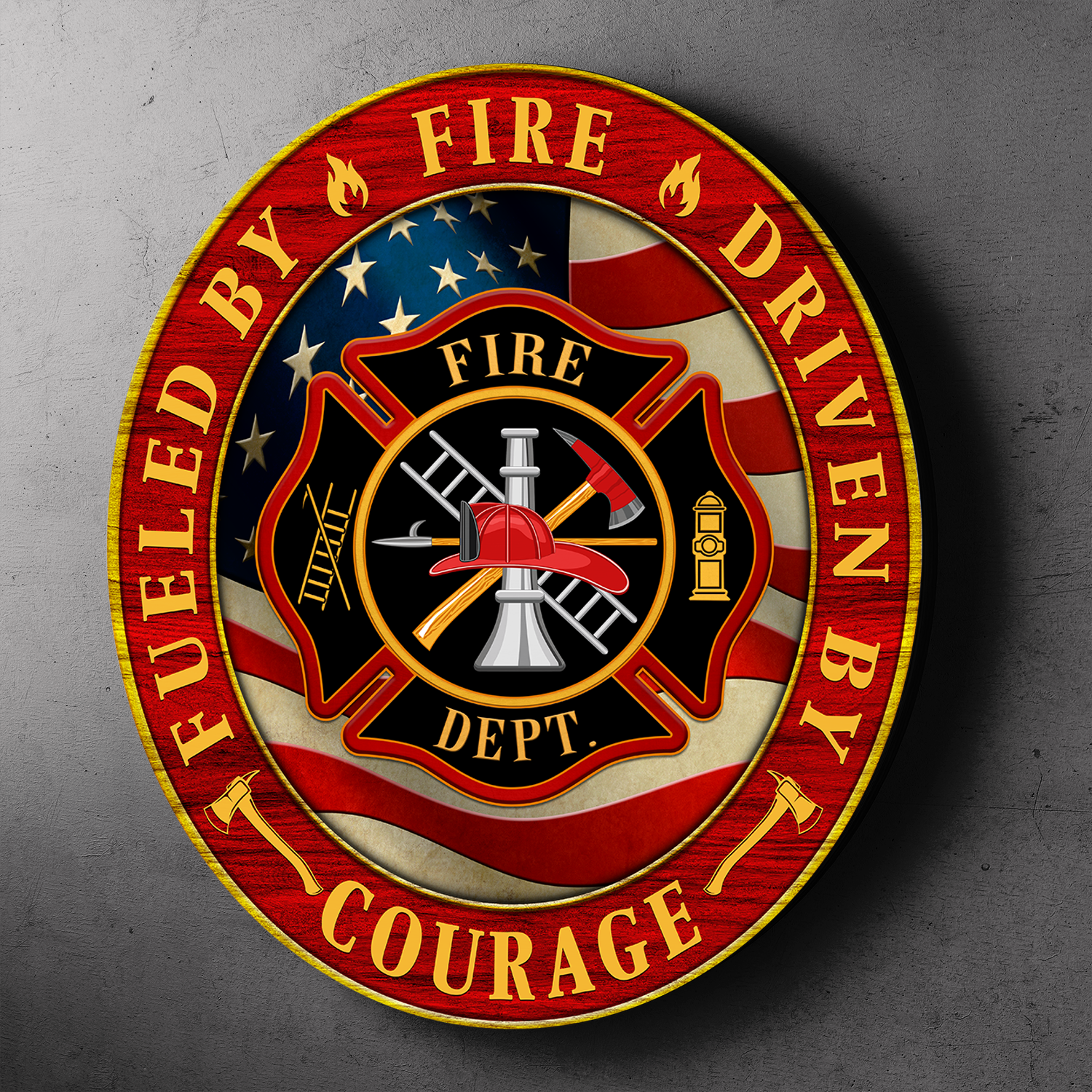 Firefighter Round Wood Sign-Round Wooden Sign (VN)-Veterans Nation