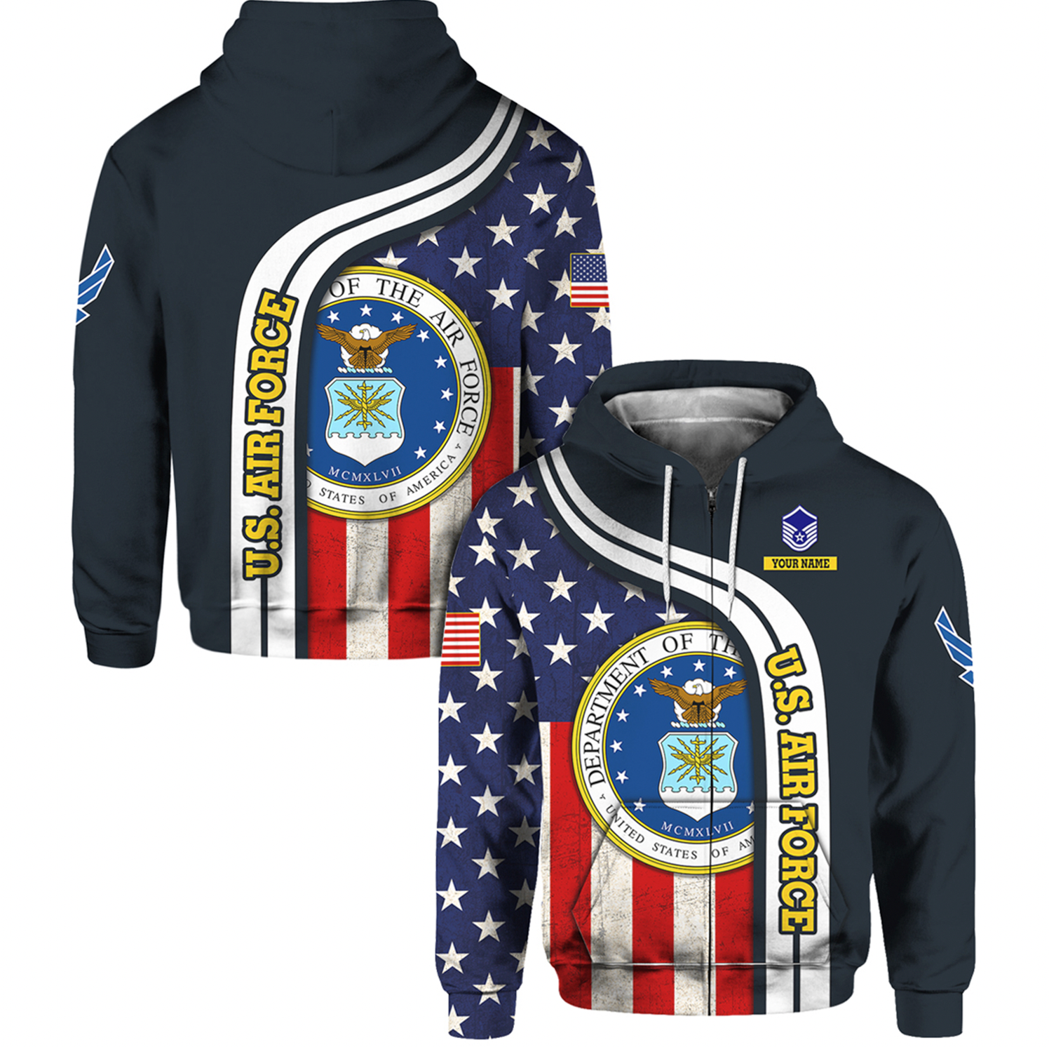 Custom 3D All Over Prints Hoodie, Personalized Name And Military Logo, USA Flag-AOV-Custom-Veterans Nation