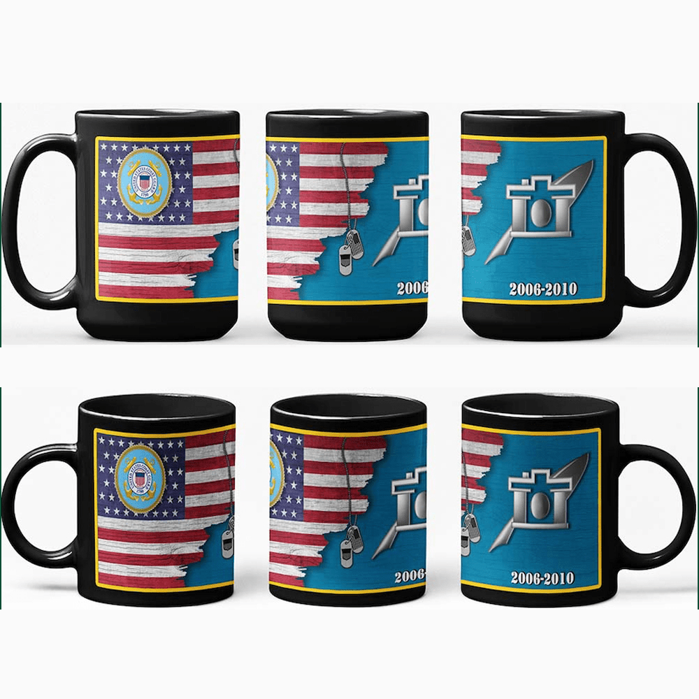 US Coast Guard Insignia With American Flag - Personalized 11oz - 15oz Black Mug-Mug-Personalized-USCG-Veterans Nation