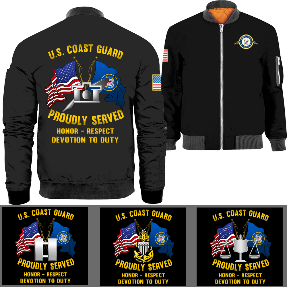 US Military Logo Ranks Proudly Served Core Values Bomber Jacket