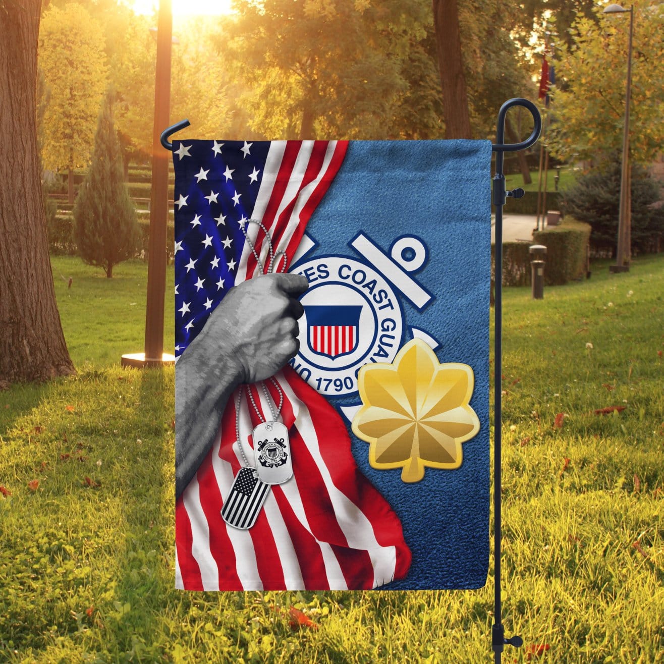 Half USA Flag With Military Ranks/Insignia D04 Garden Flag/Yard Flag 12 Inch x 18 Inch Twin-Side Printing-GDFlag-AllBranch-Veterans Nation