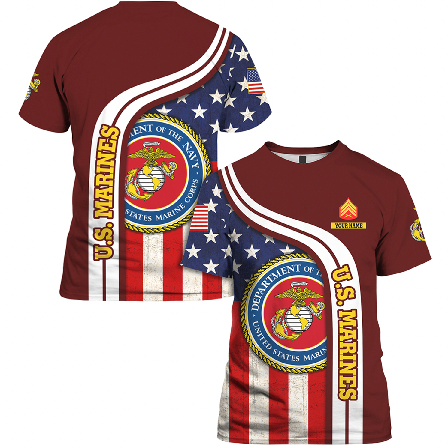 Custom 3D All Over Prints T-Shirt, Personalized Name And Military Logo, USA Flag-AOV-Custom-Veterans Nation