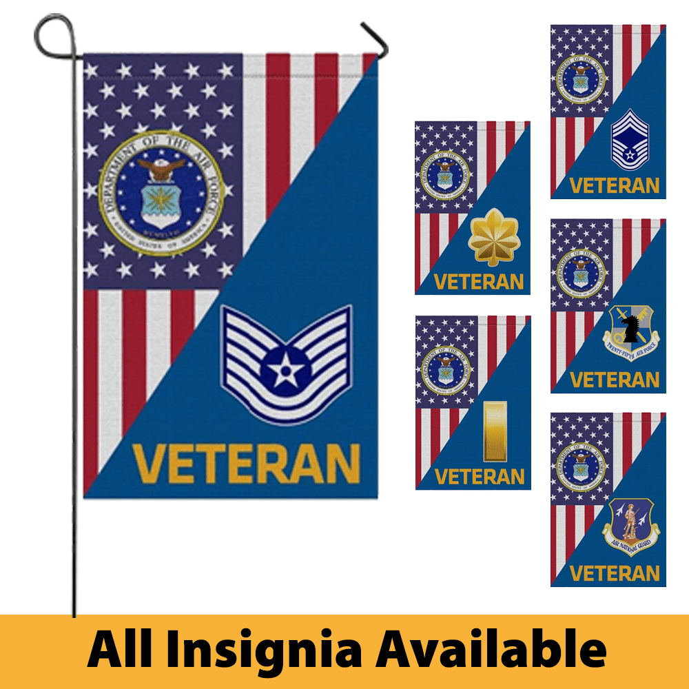 US Air Force Insignia Veteran With America Flag Garden Flag/Yard Flag 12 Inch x 18 Inch Twin-Side Printing-GDFlag-USAF-D01-Veterans Nation