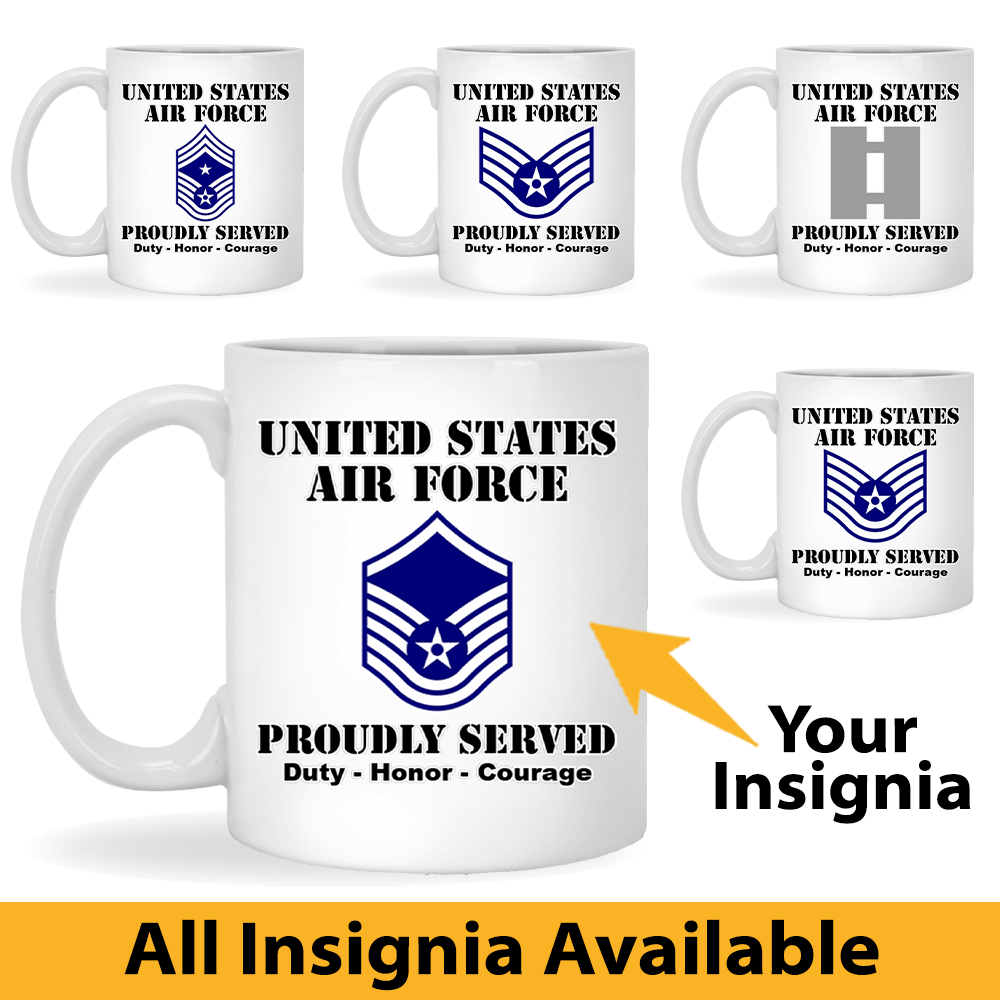 US Air Force Insignia Proudly Served Core Values 11oz - 15oz White Mug-Mug-Army-Veterans Nation