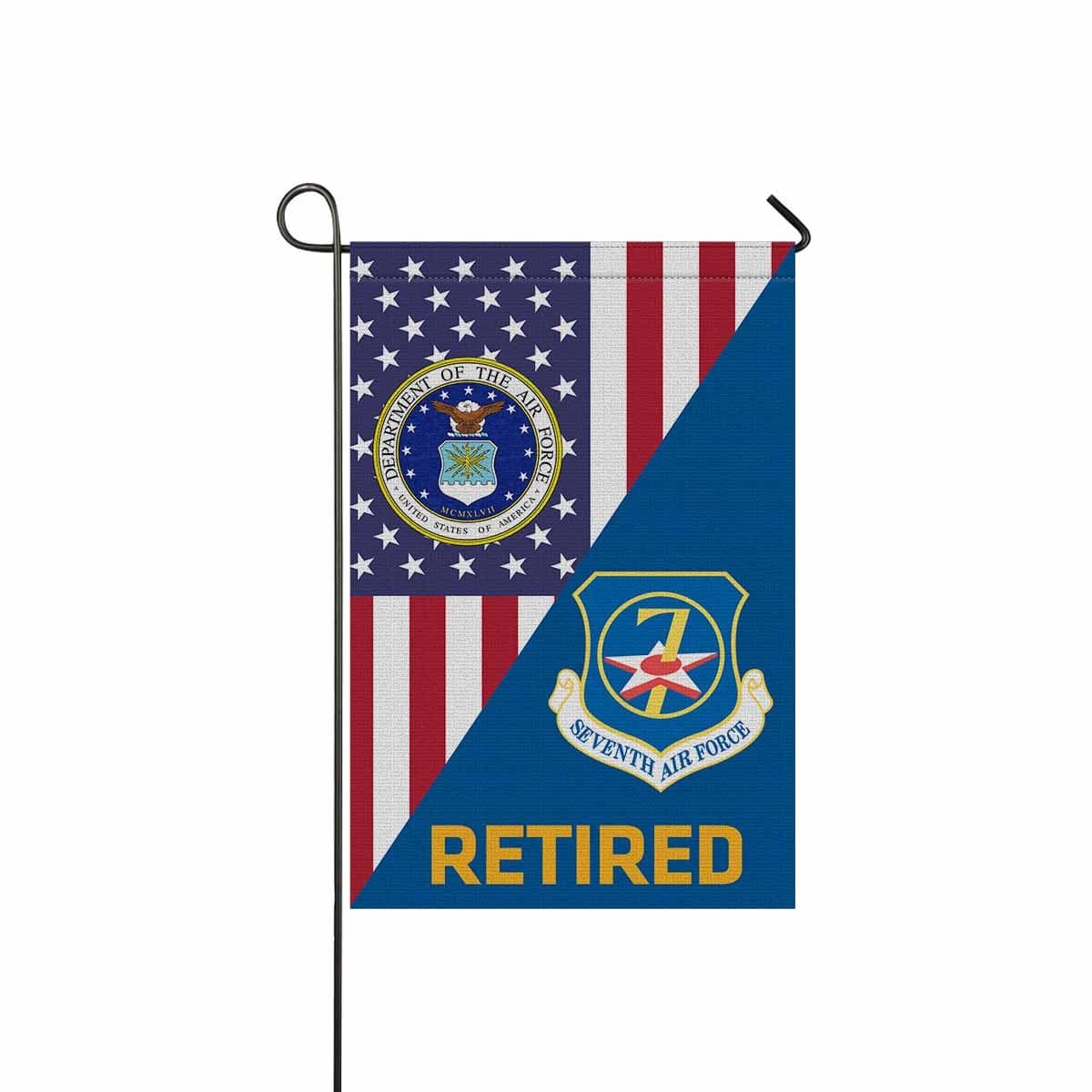 US Air Force Seventh Air Force Retired Garden Flag/Yard Flag 12 inches x 18 inches Twin-Side Printing-GDFlag-USAF-Shield-Veterans Nation
