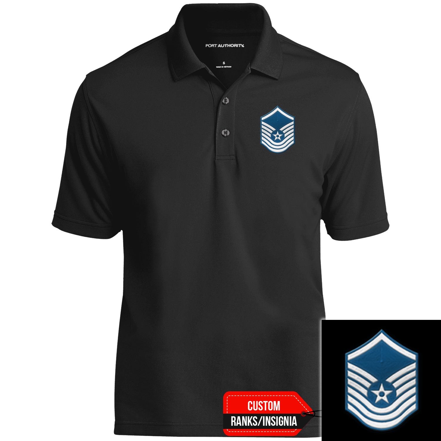 Custom US Air Force Ranks/Insignia Print On Left Chest Polo Shirt