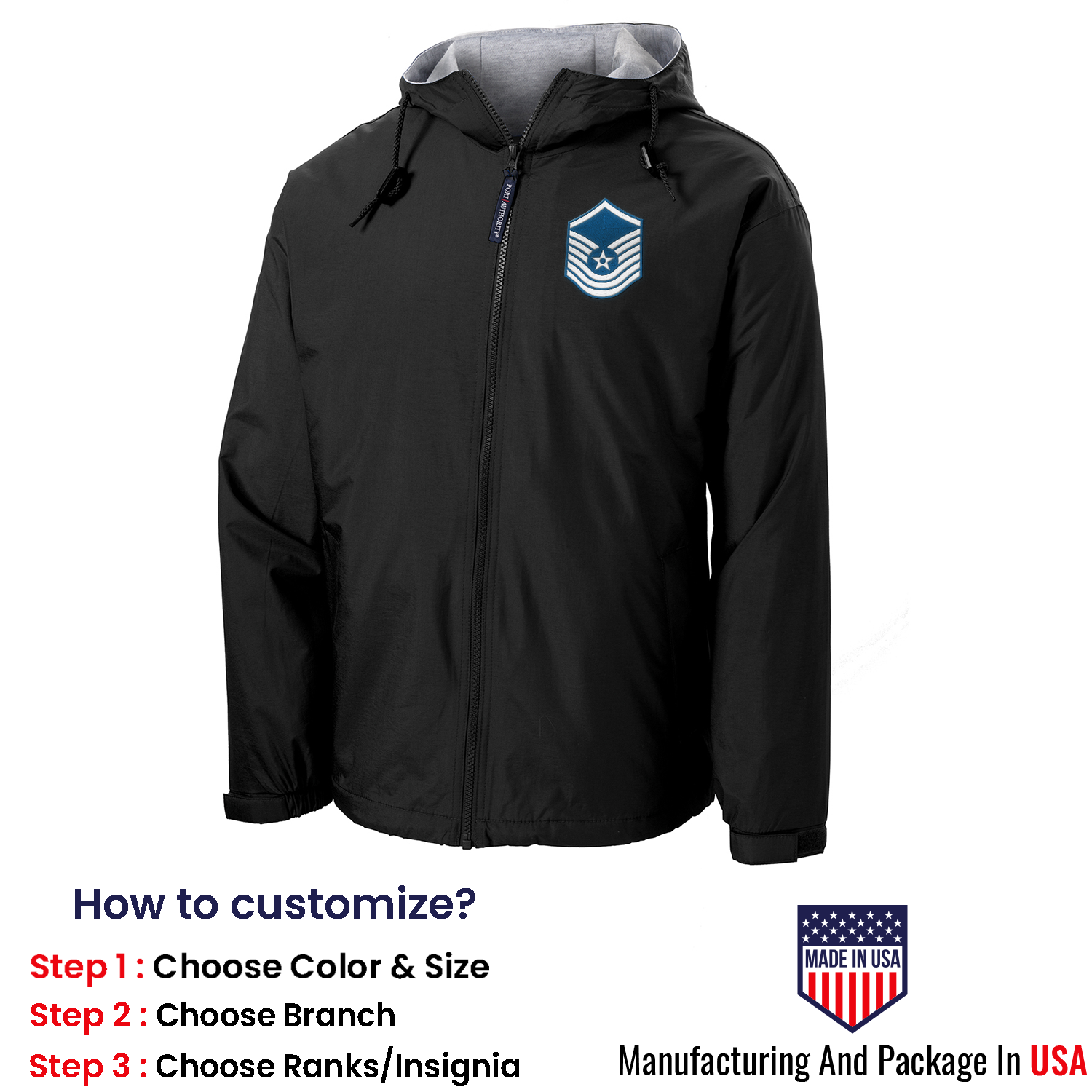 Custom US Air Force Ranks/Insignia Print On Left Chest Team Jacket