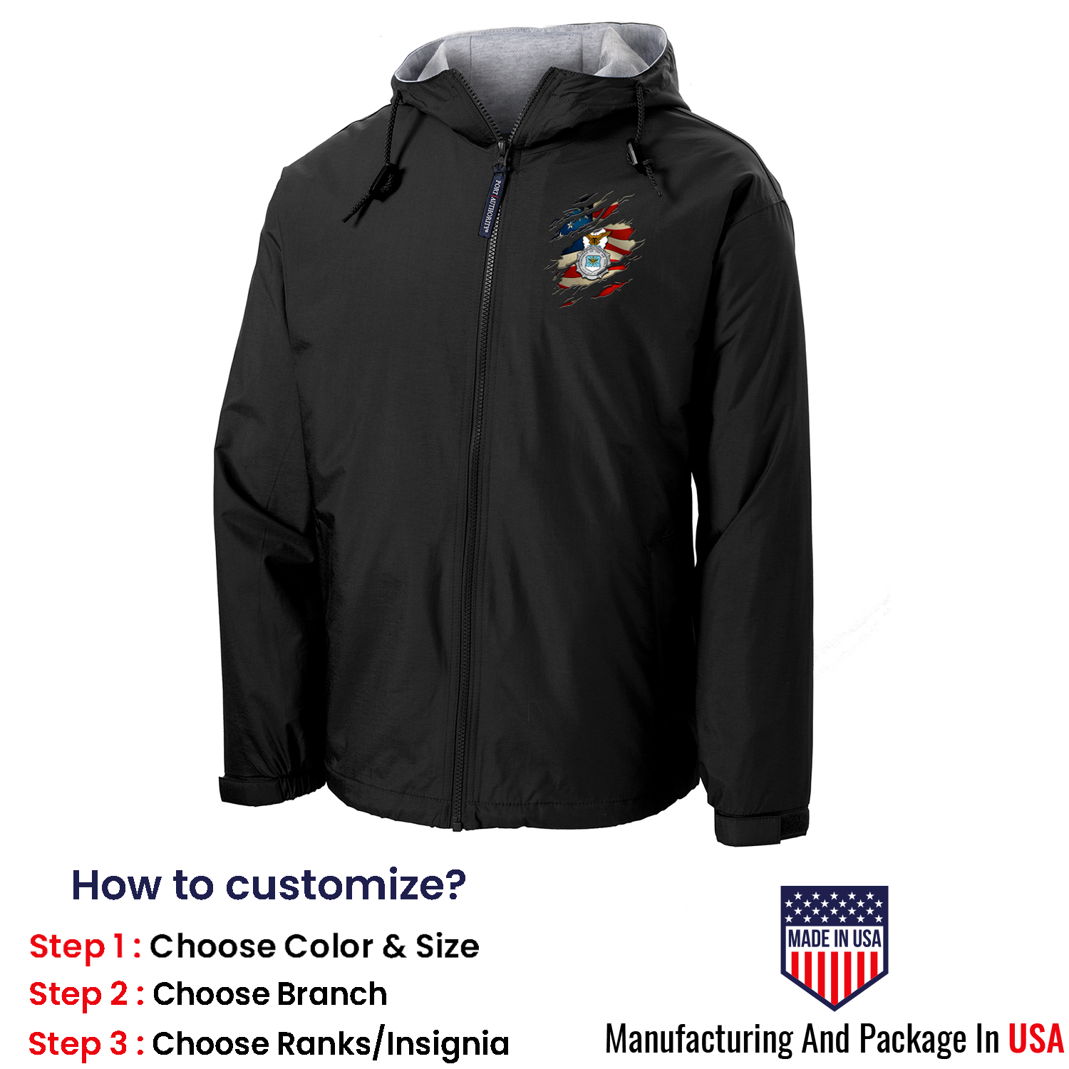 Custom US Air Force Ranks/Insignia, Scratch Art, Print On Left Chest Team Jacket